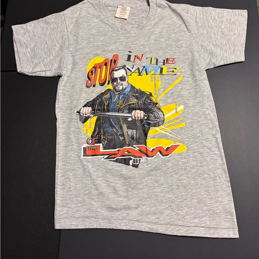 WWF Vintage Original Gray Small Kids T-Shirt with Big Bossman Graphic Design